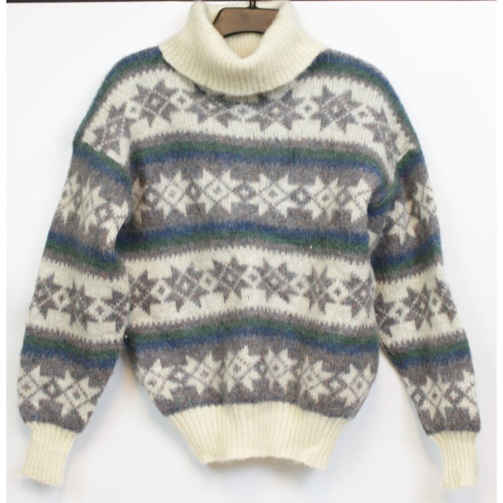 VTG 80s Hilda Ltd Wool Sweater sz M Iceland Thick Warm Winter Snowflake Blue